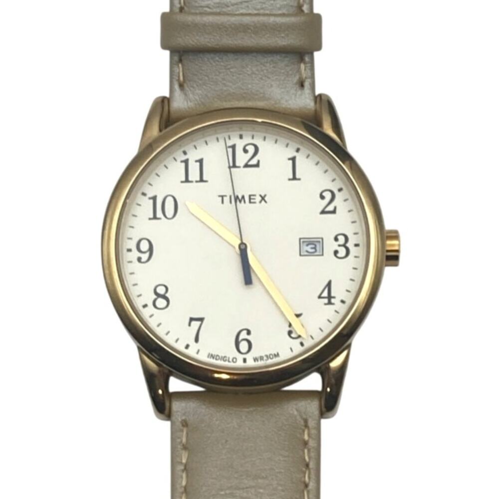 Timex Gold Case White Dial Beige Leather Strap Watch - Picture 3 of 13